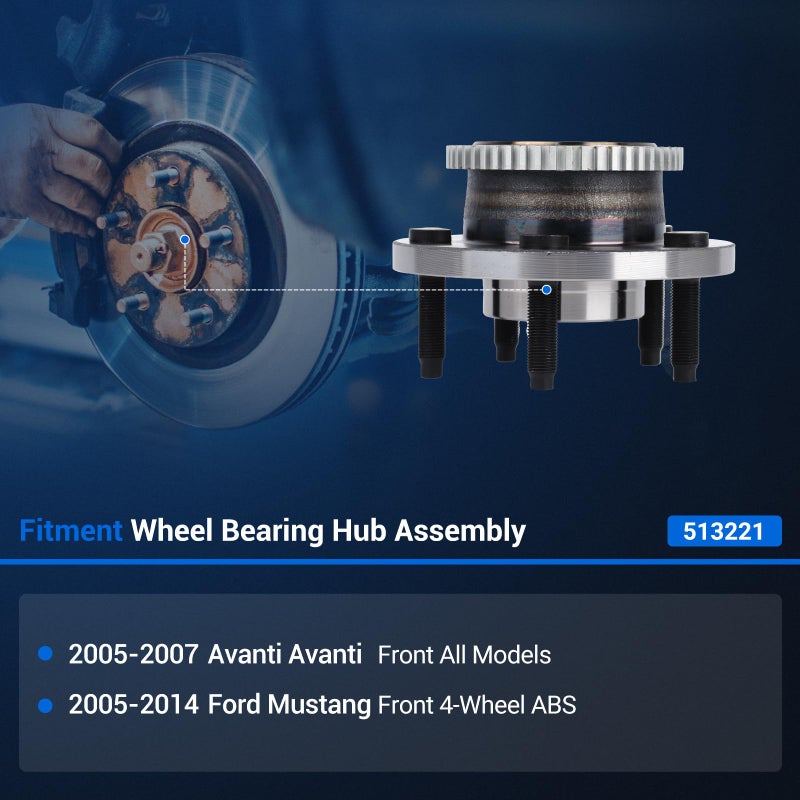 Autoround 513221 Wheel Hub And Bearing Assembly Compatible with 2005-2014 Ford Mustang, 2005-2007 Avanti Avanti w/ABS - Image 2